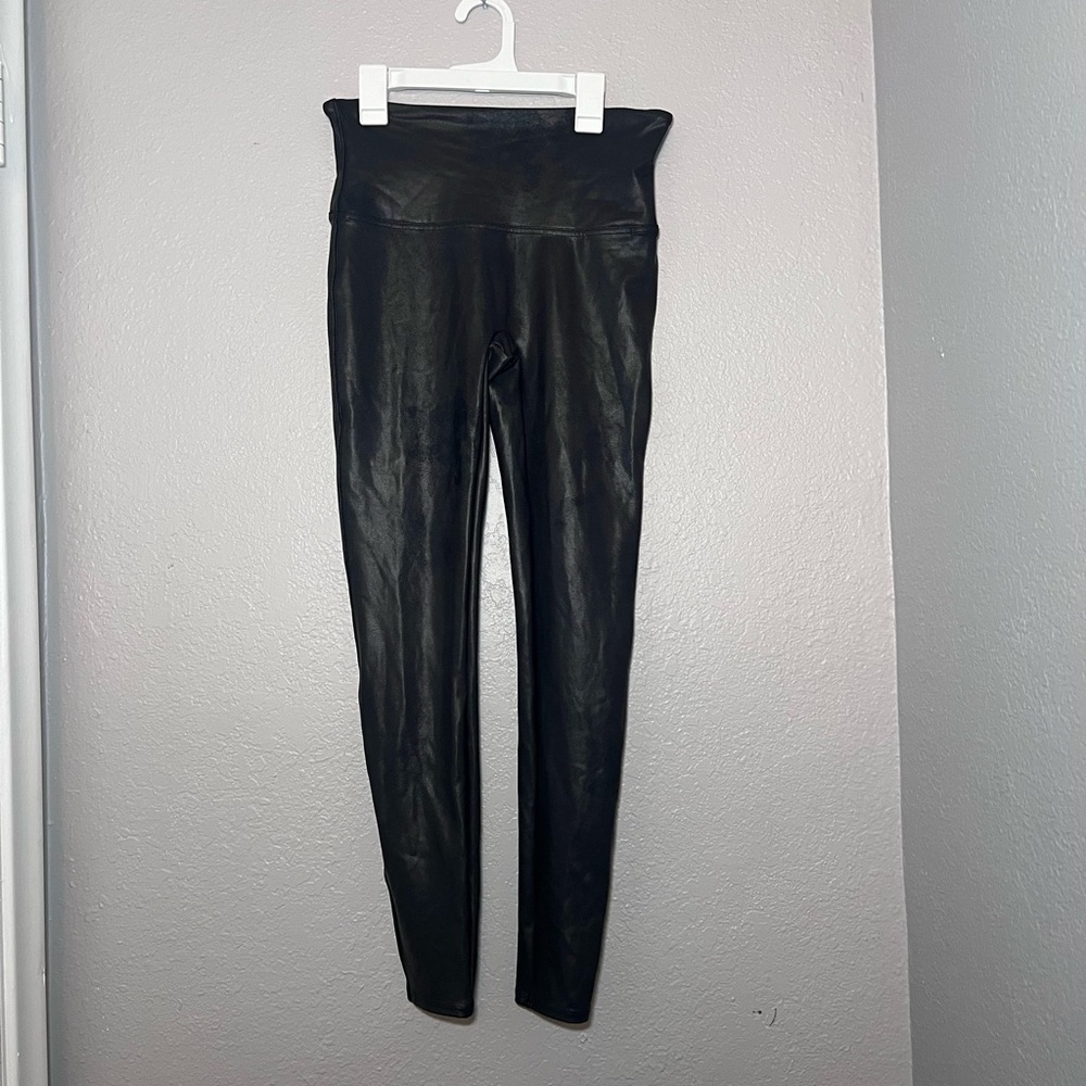 Spanx Women Black Faux Leather Leggings Size Large